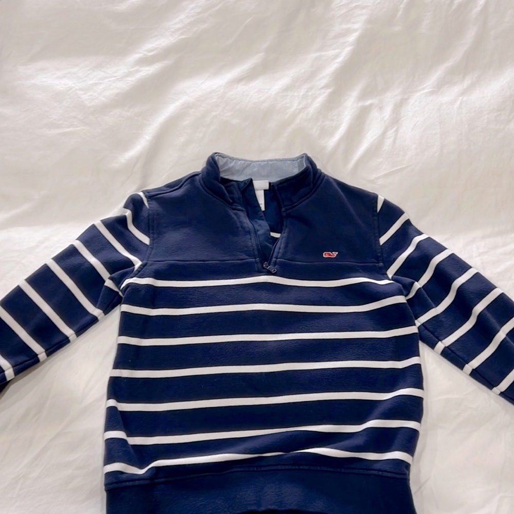 Vineyard Vines Boys' Classic 1/4 Zip Sweater Size M (8/10) navy blue and white